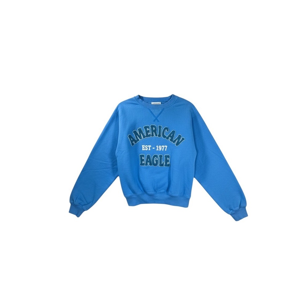 American Eagle Sweatshirt Womens XXS Blue Excellent Graphic Chenille Pullover